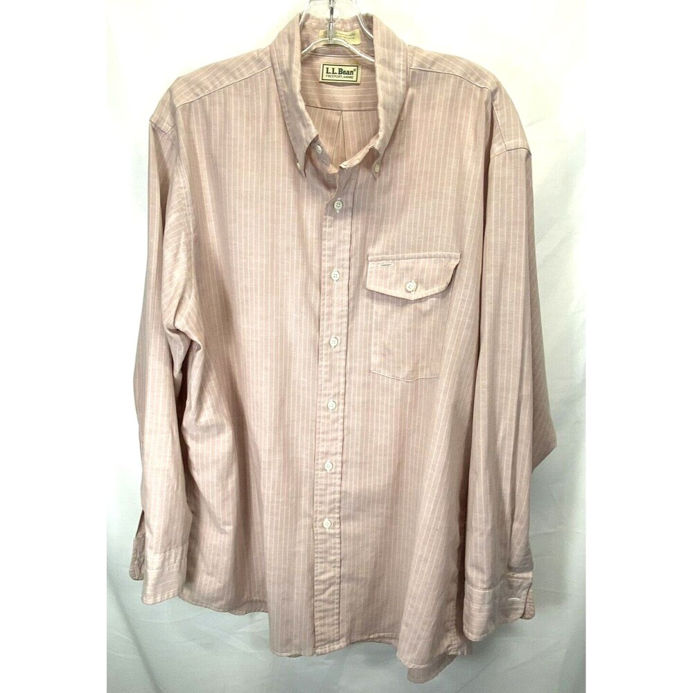 LL Bean Men Long Sleeve Button Down Shirt Size 17.5-34 Traditional Coral Stripe